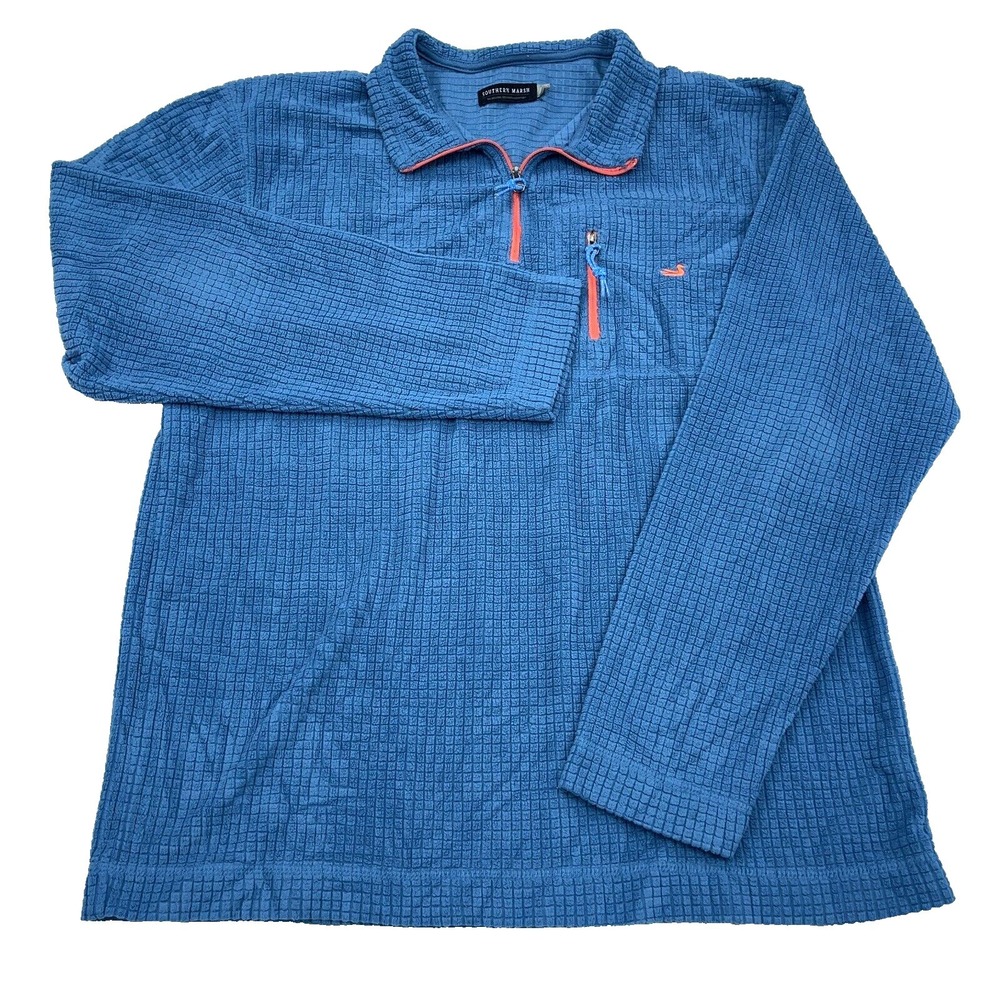 Southern Marsh Sweater Men Medium Blue Pullover Waffle Fleece Field Tech 1/4 Zip